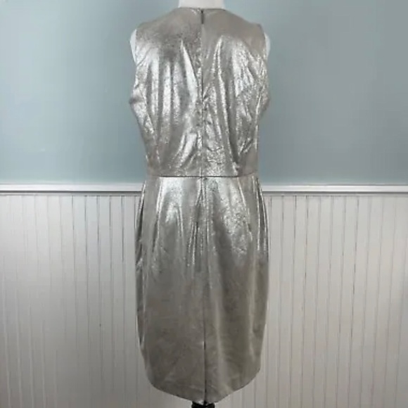 Ralph Lauren Silver Dress Size 14P Women’s Marbled Metallic Large 14 Petite NWT - Picture 2 of 5